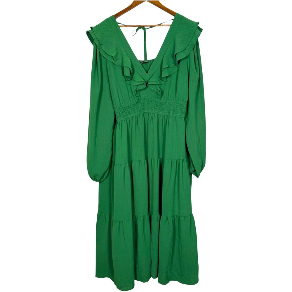 Davi‎ & Dani Rooftop Reservation Green Tiered Ruffle Spring Midi Dress 2X